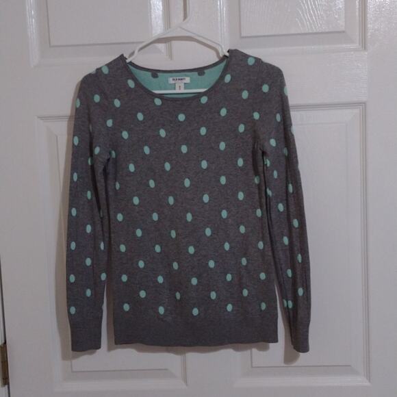 Old Navy gray sweater with light teal polka dots women's extra small - Picture 1 of 4